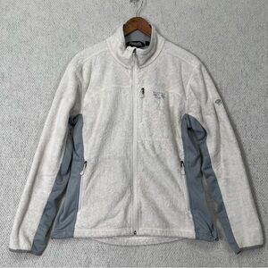 Mountain Hardwear Fleece Jacket Womens Large White Grey Full Zip Sporty Coat L